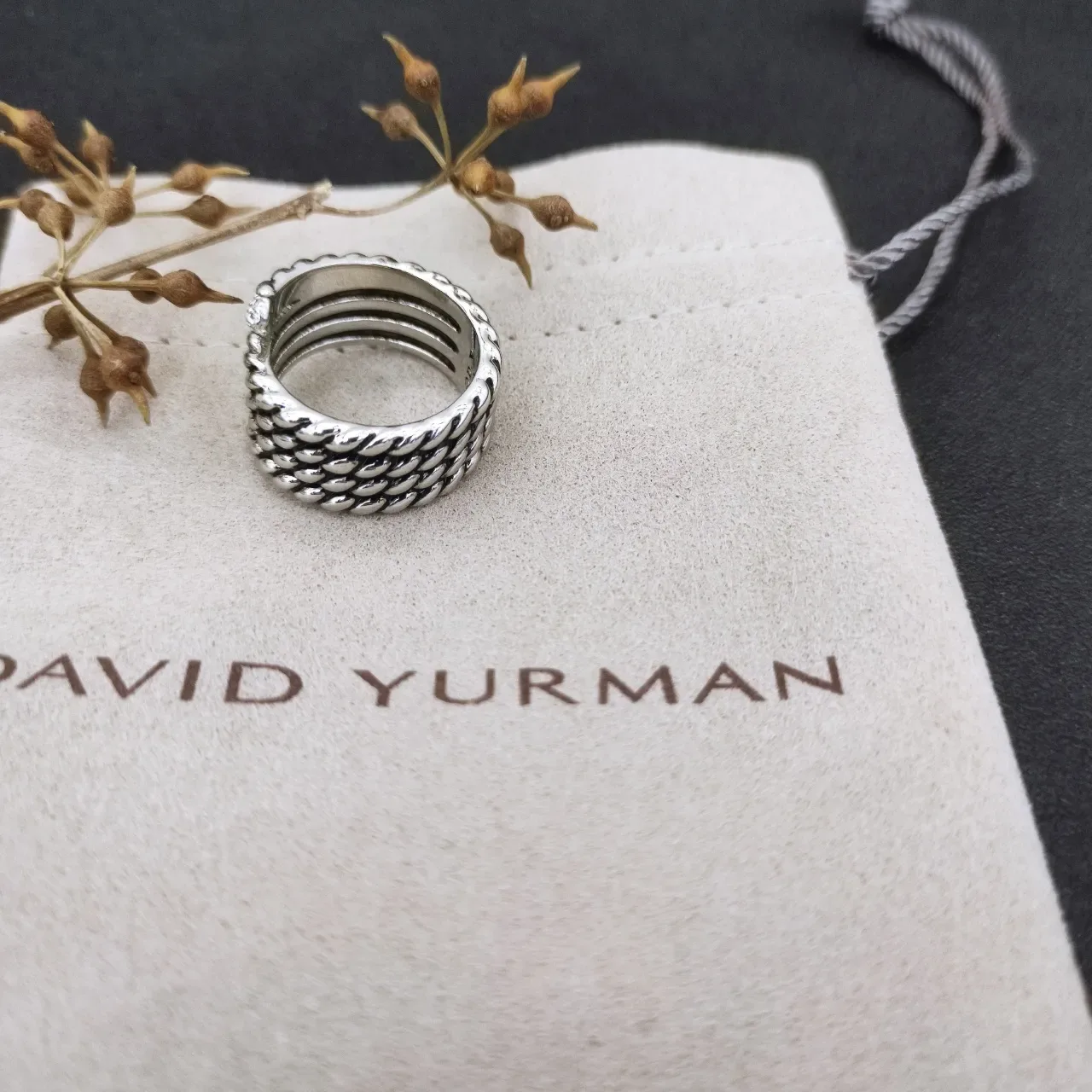 Silver White Coiled Scale-Textured Band Multi-Row Wrap Design Ring 4