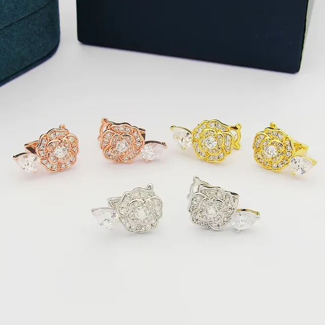Silver White Floral Pavé Pear-Shaped Drop Earrings 7
