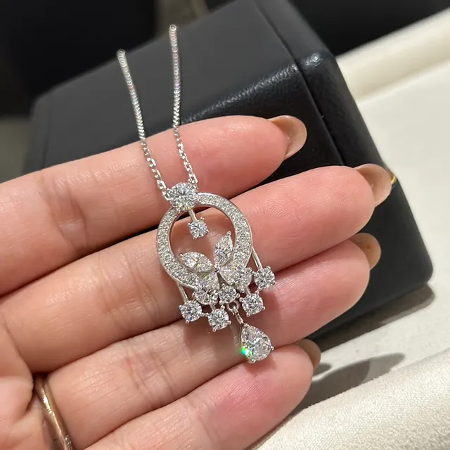 Silver White Halo-Circle Pendant Floral Motif Necklace 5