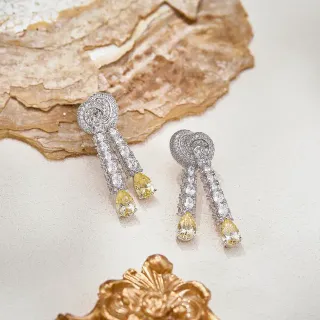 Brincos Prata Amarelo Ornado Scroll-Top Pavé-Set
