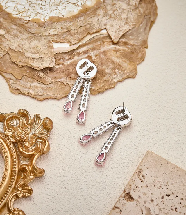 Silver Yellow Ornate Scroll-Top Pavé-Set Earrings 2