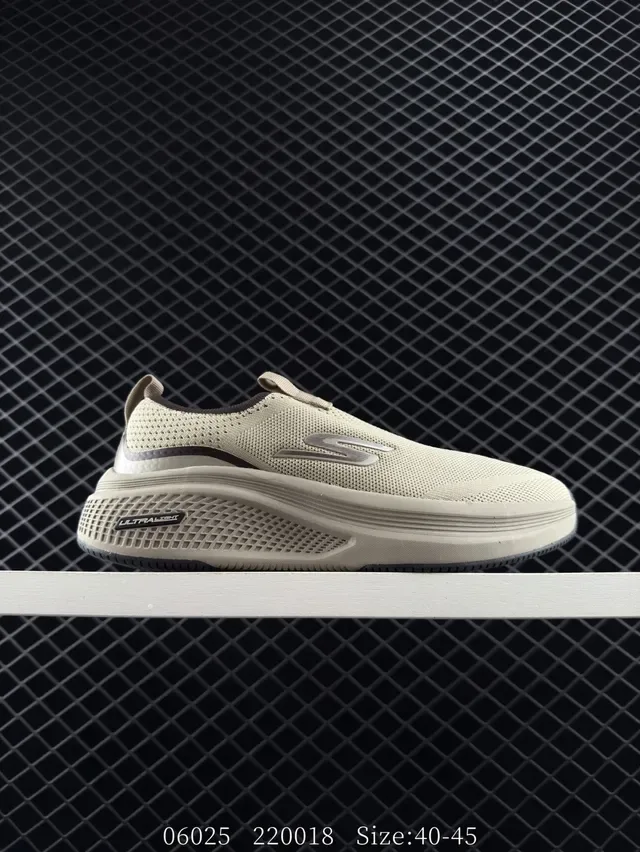 Skechers Beige White Slip-On Knit Mesh Upper Lifestyle Sneakers 3