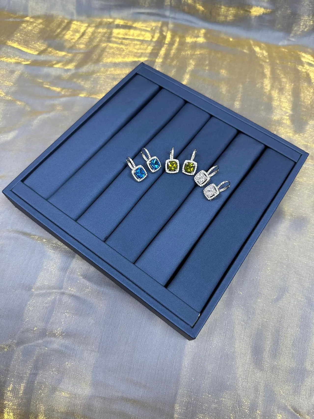 Square Cushion-Cut Green Gemstone Halo Earrings 6