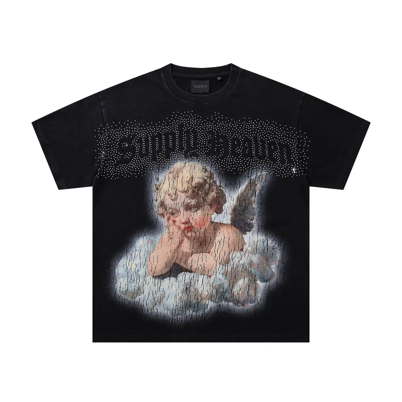 Supply Rhinestone-Embellished Cherub and Flame Graphic T-Shirt 3