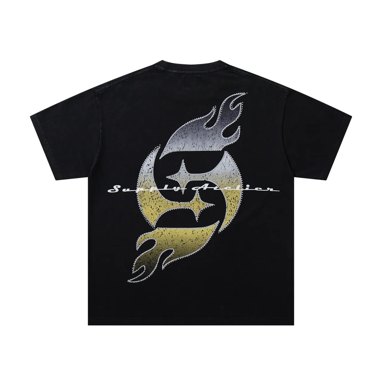 Supply Rhinestone-Embellished Cherub and Flame Graphic T-Shirt 4