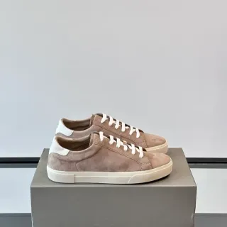 Taupe Suede Low-Top Lace-Up Sneakers