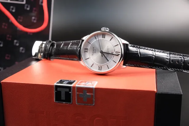 Tissot Black Silver Round Dial Guilloché Center Mechanical Watch 5