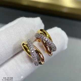 حلقان ثلاثية Pavé Gold Silver Interlocking Hoops Stones Earrings