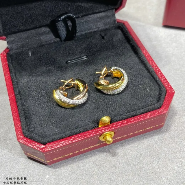 Aros triples Pavé Gold Silver Interlocking Hoops Stones Earrings 2