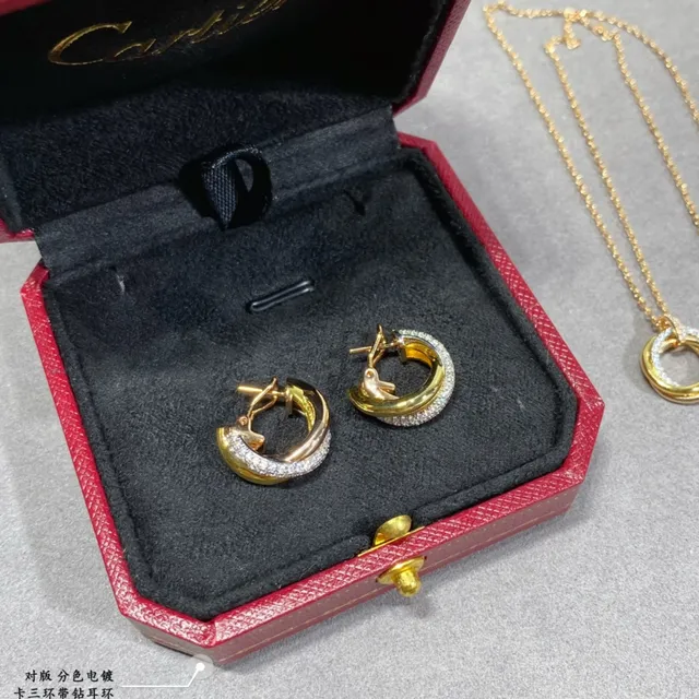 Aros triples Pavé Gold Silver Interlocking Hoops Stones Earrings 3