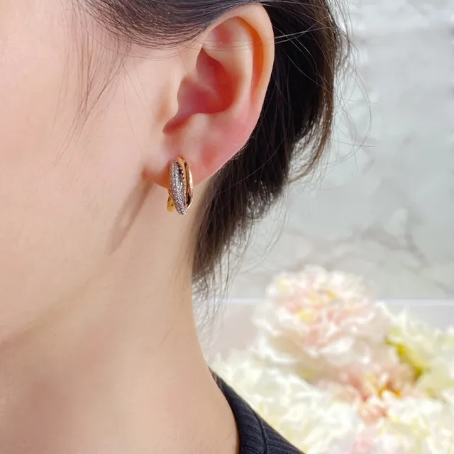 Aros triples Pavé Gold Silver Interlocking Hoops Stones Earrings 9