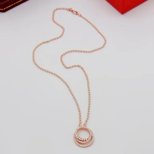 Triple-Tone Double Hoop Crystal Pendant Necklaces 6