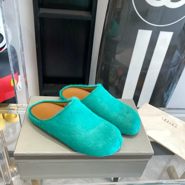 Turquoise Plush Fur Mule Slippers 6