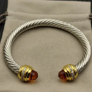 Twisted Cable Two-Tone Gem Terminal Bracelet