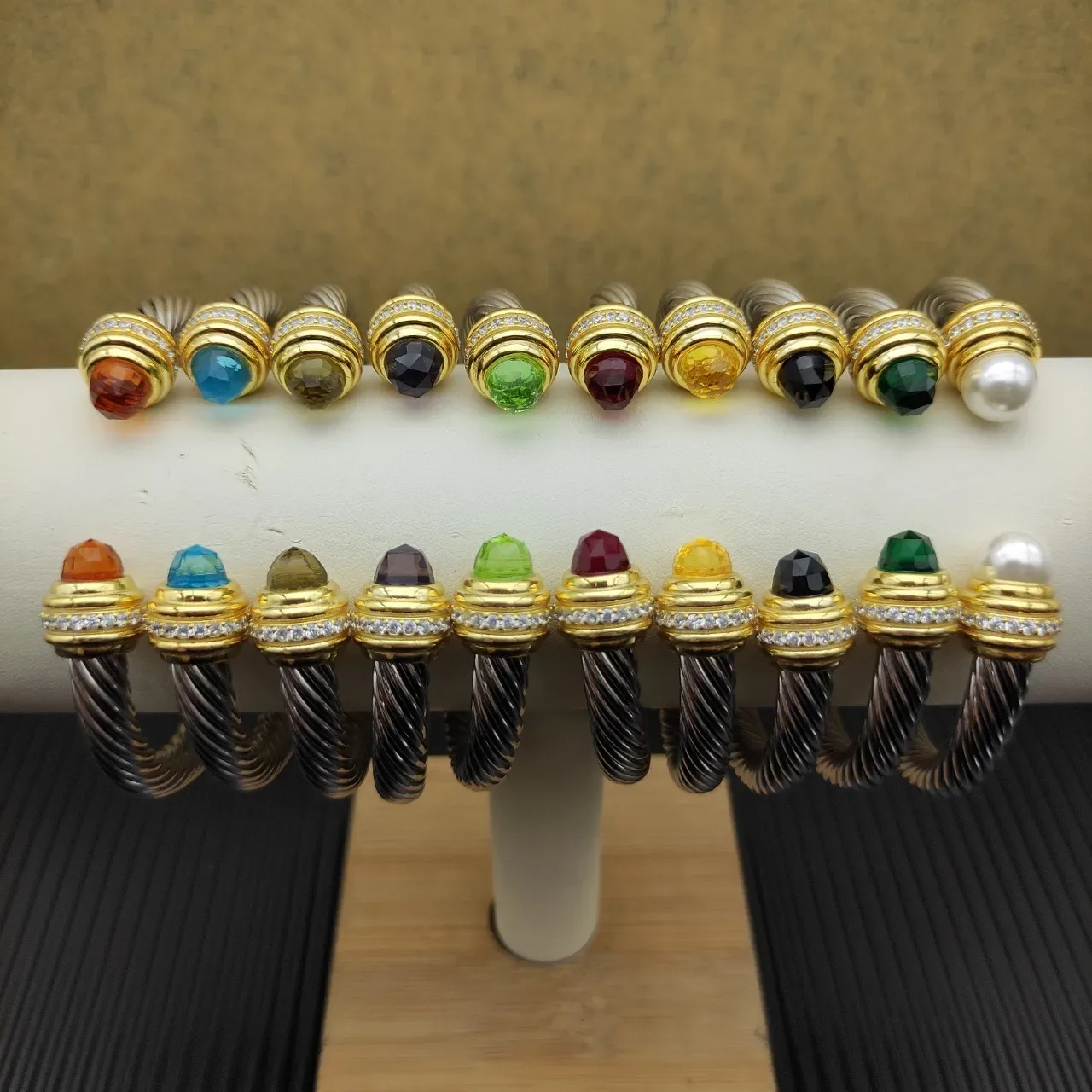 Twisted Cable Two-Tone Gem Terminal Bracelet 2