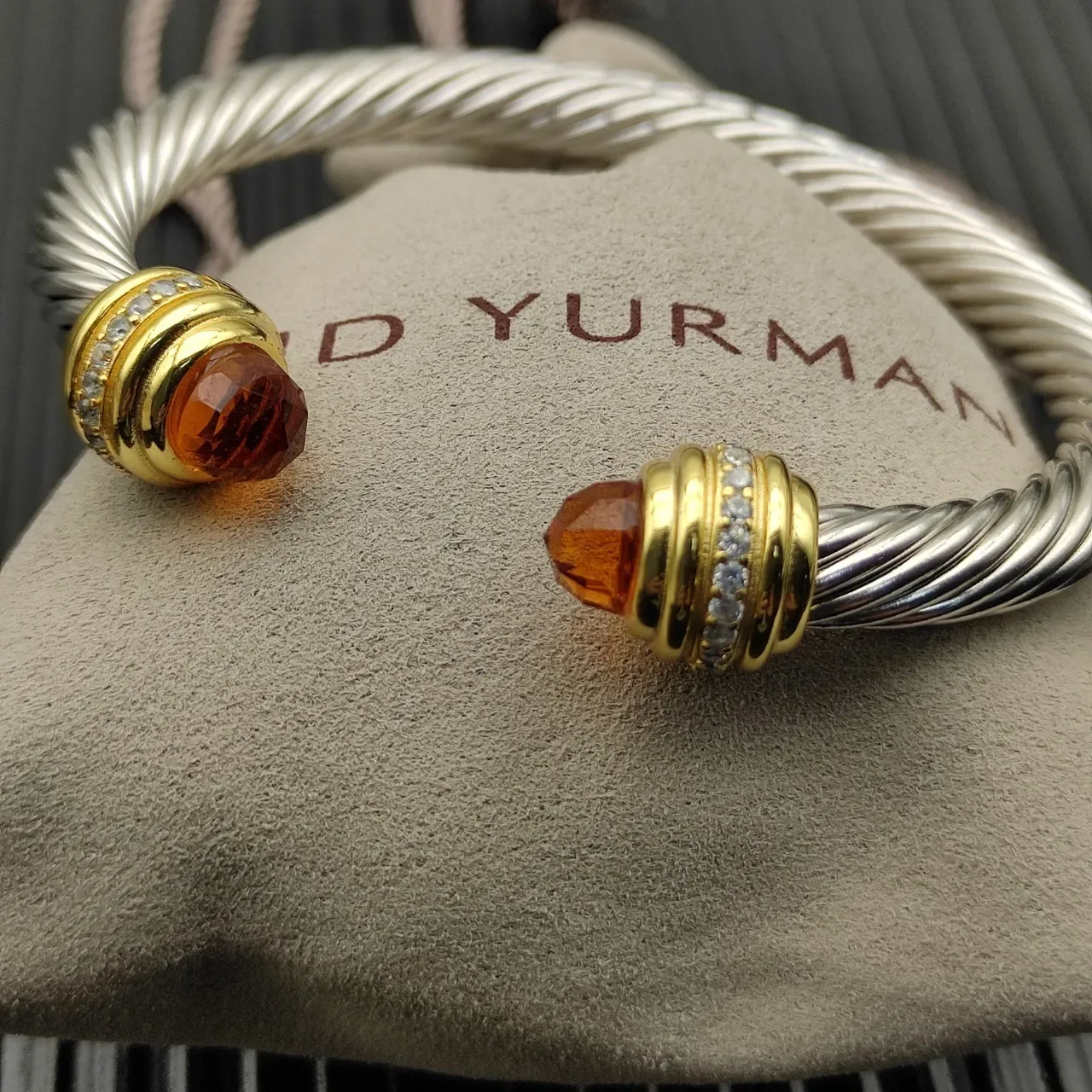 Twisted Cable Two-Tone Gem Terminal Bracelet 4