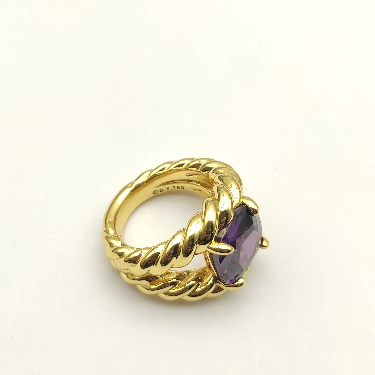 Twisted Rope Band Cushion-Cut Amethyst Ring 5