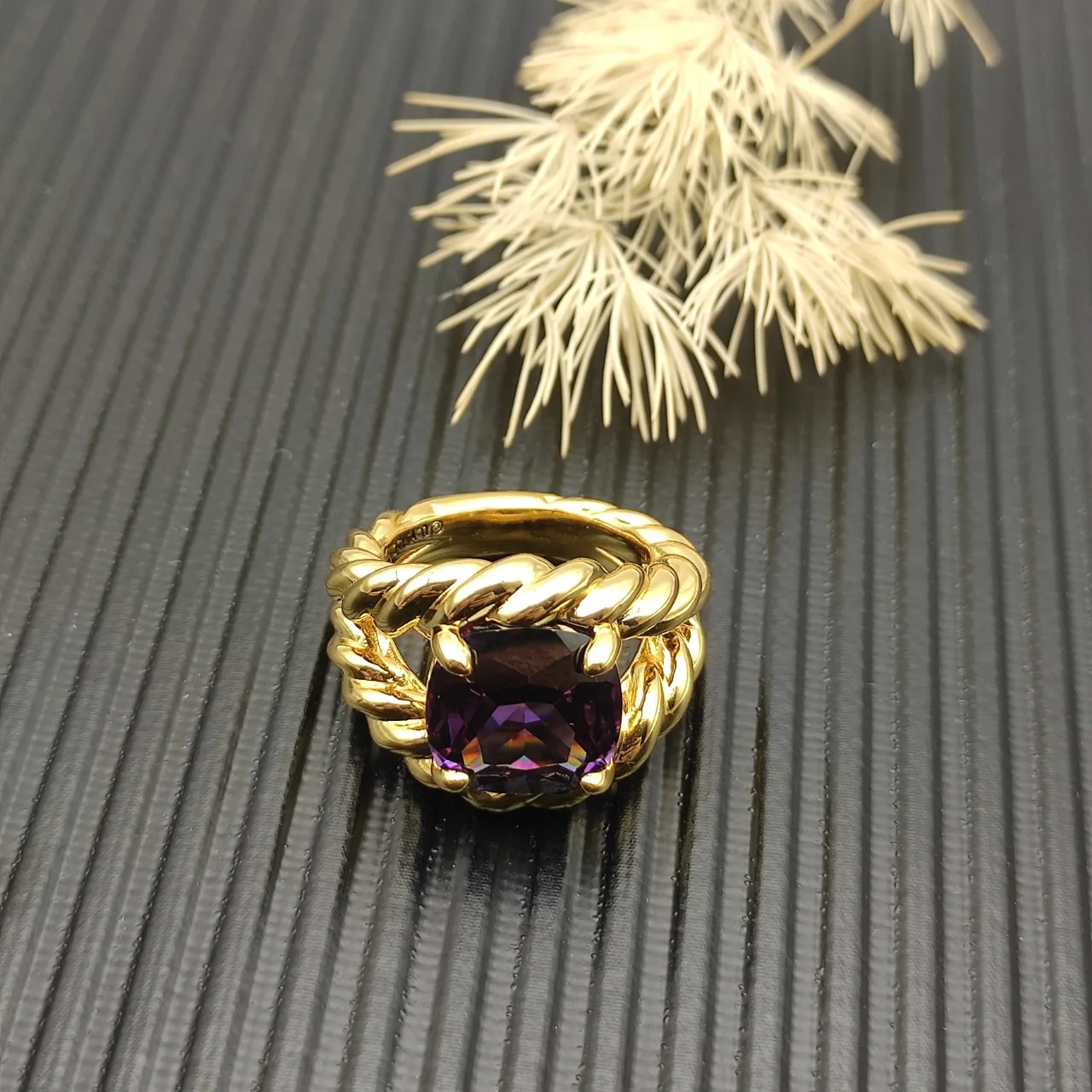 Twisted Rope Band Cushion-Cut Amethyst Ring 8