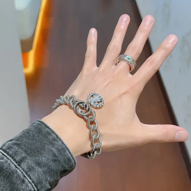 Twisted Rope-Link Enamel Bear Charm Bracelet 2