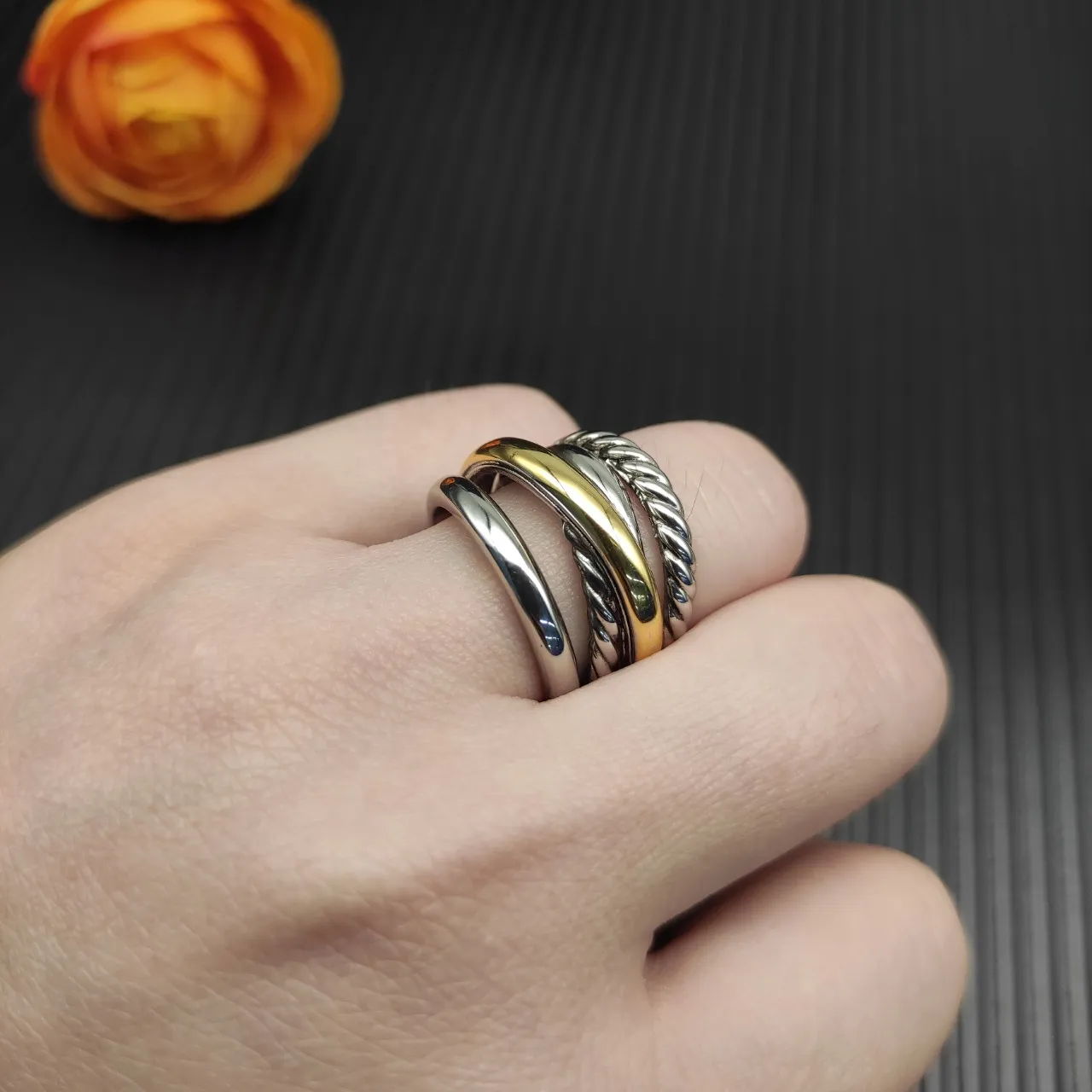 Two-Tone Stacked Rope and Smooth Band Ring 2