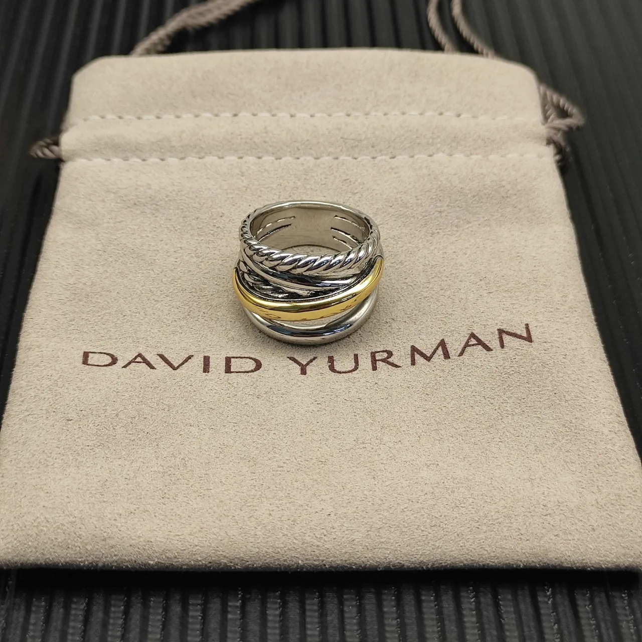 Two-Tone Stacked Rope and Smooth Band Ring 6