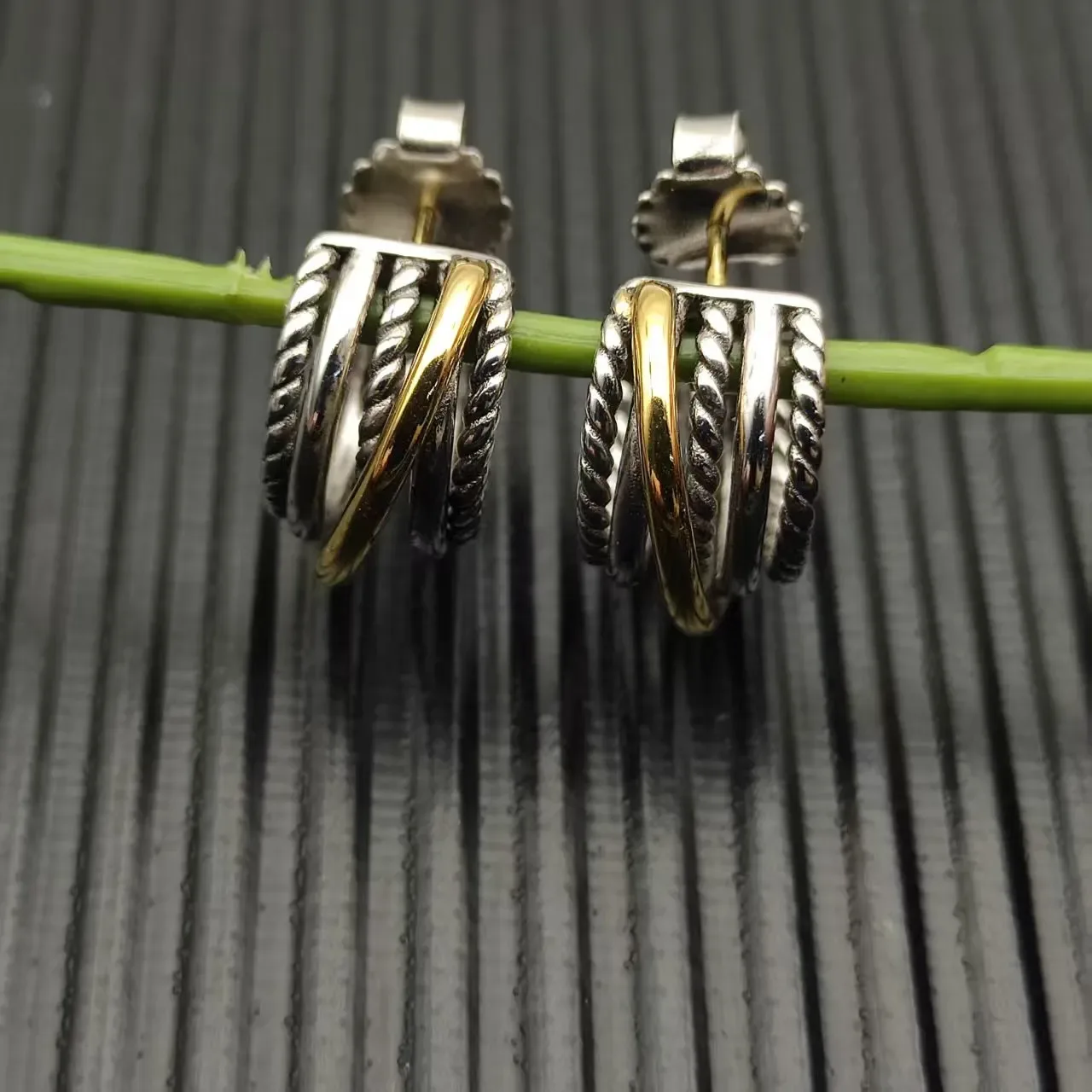 Two-Tone Twisted Rope Hoop Earrings 6
