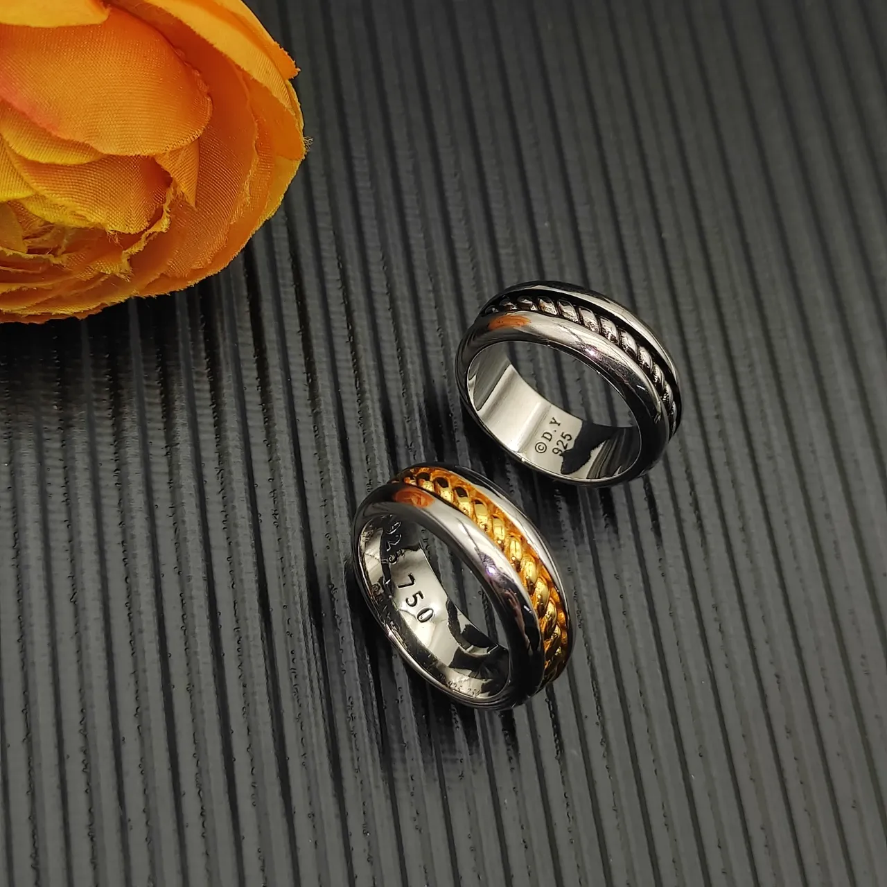Two-Tone Twisted Rope Rail-Set Ring 4