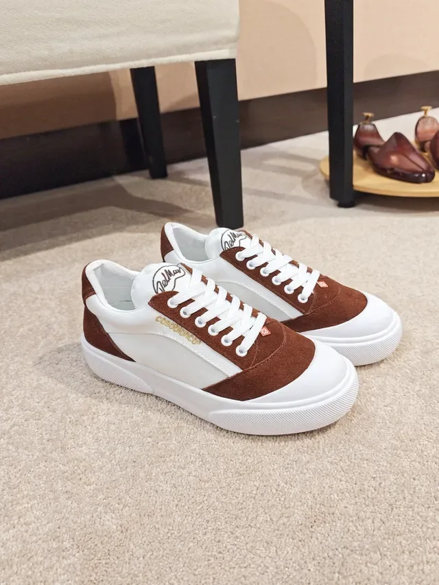 Sneakers Lifestyle Blanc et Marron à Panneaux en Suede et Canvas 4