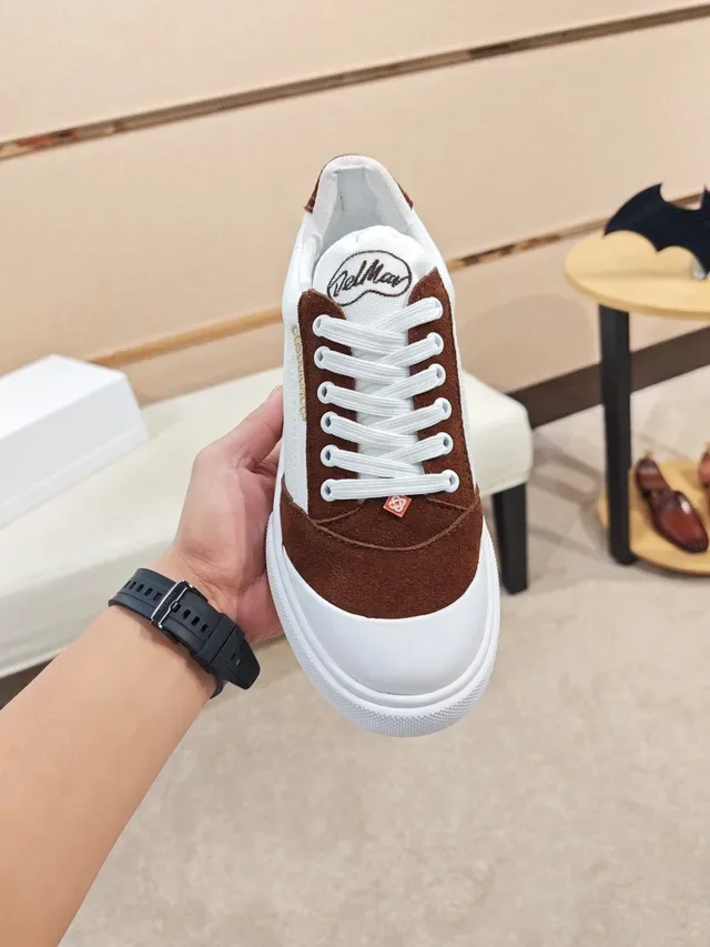 Sneakers Lifestyle Blanc et Marron à Panneaux en Suede et Canvas 5