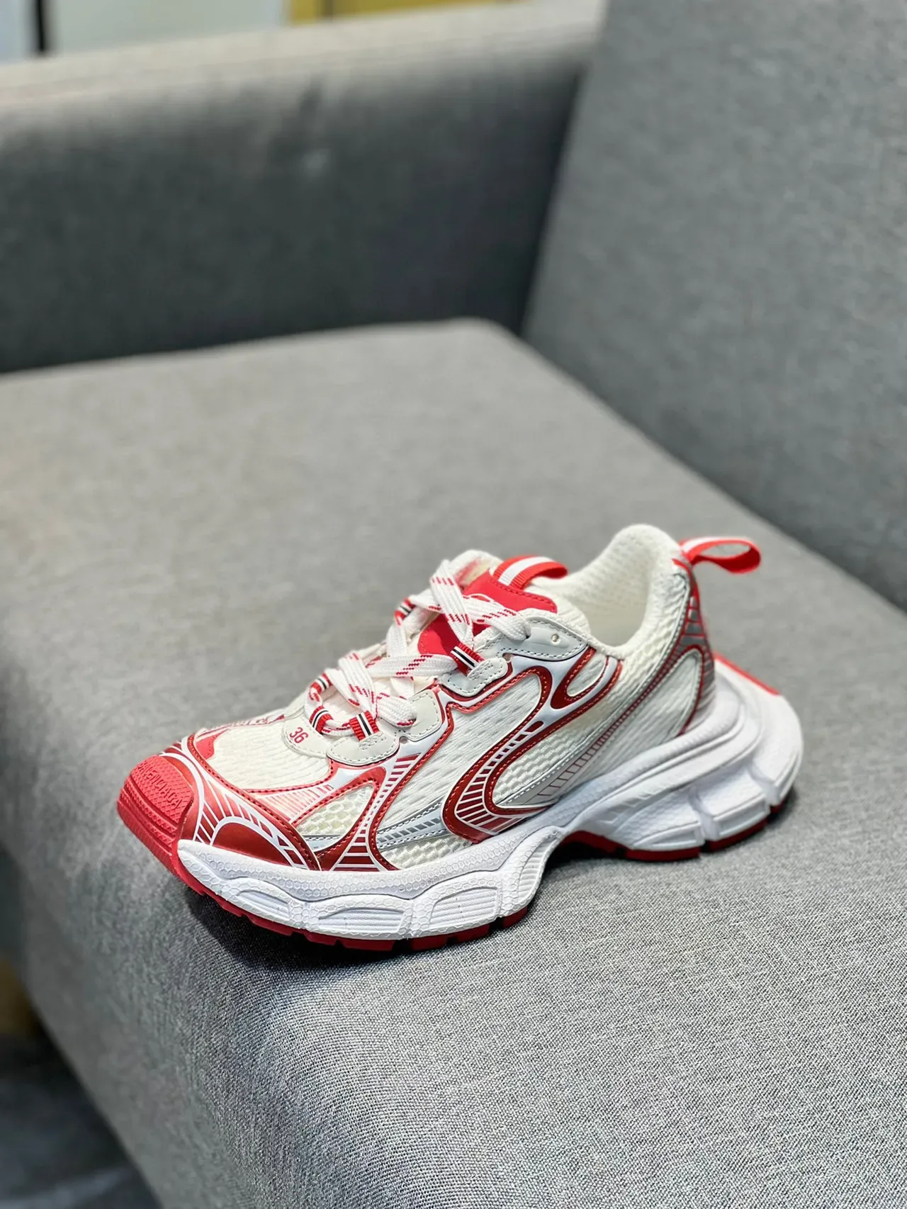 White and Red Chunky Lifestyle Sneaker 4