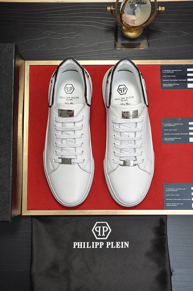 White Black Leather-Like Upper Contrast Piping Sneakers 9