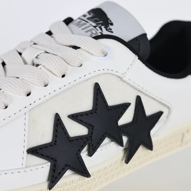 White Black Leather Upper Three Star Appliqués Sneakers 6