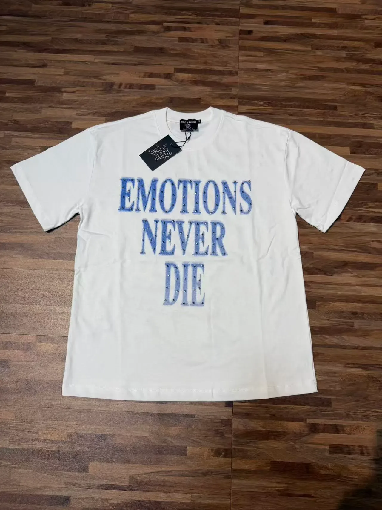 White Blue Studded Graphic Oversized T-Shirt 2