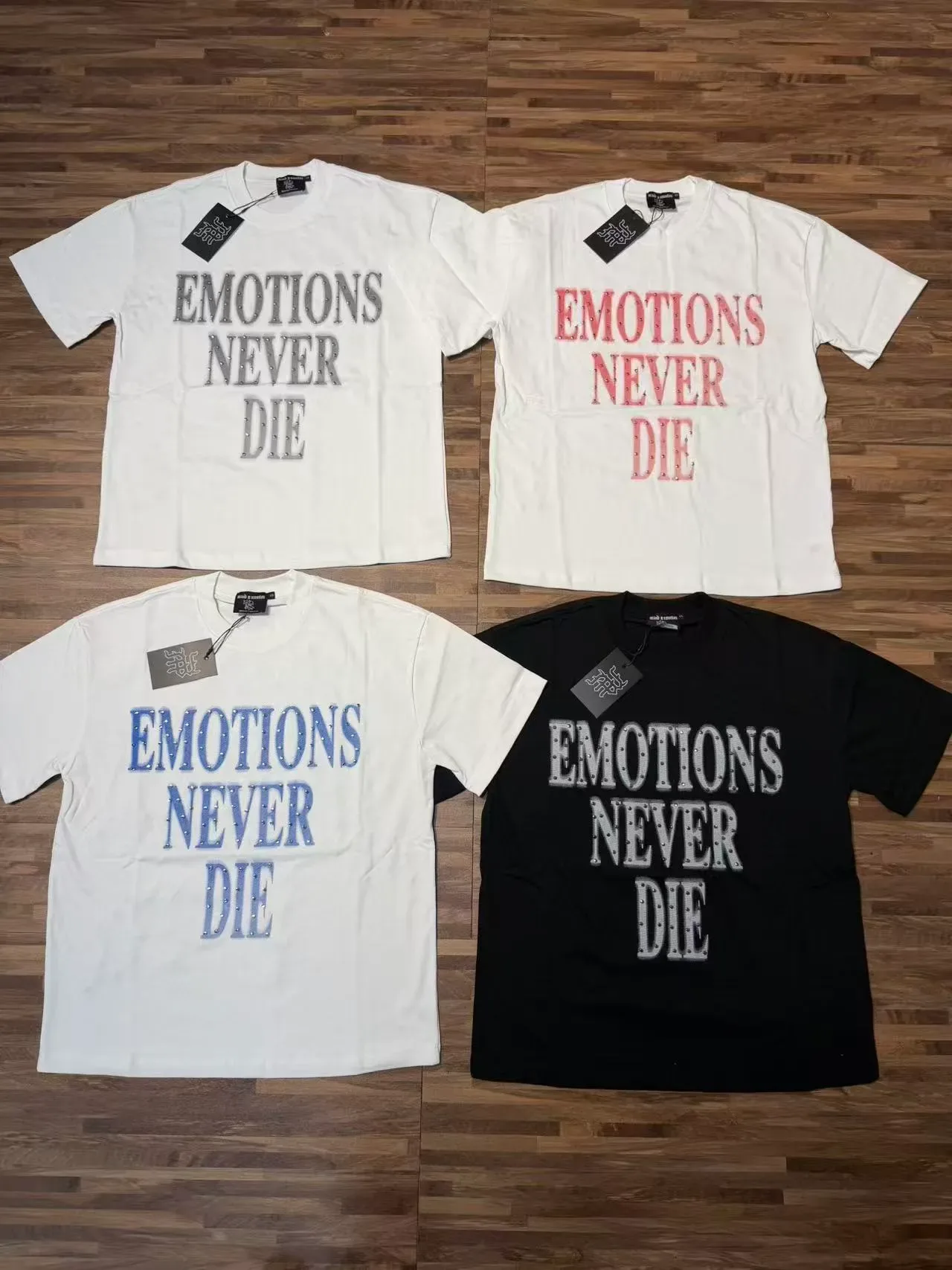 White Blue Studded Graphic Oversized T-Shirt 4