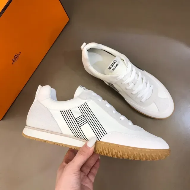 White Brown Low-Top Gum Sole Sneakers 6