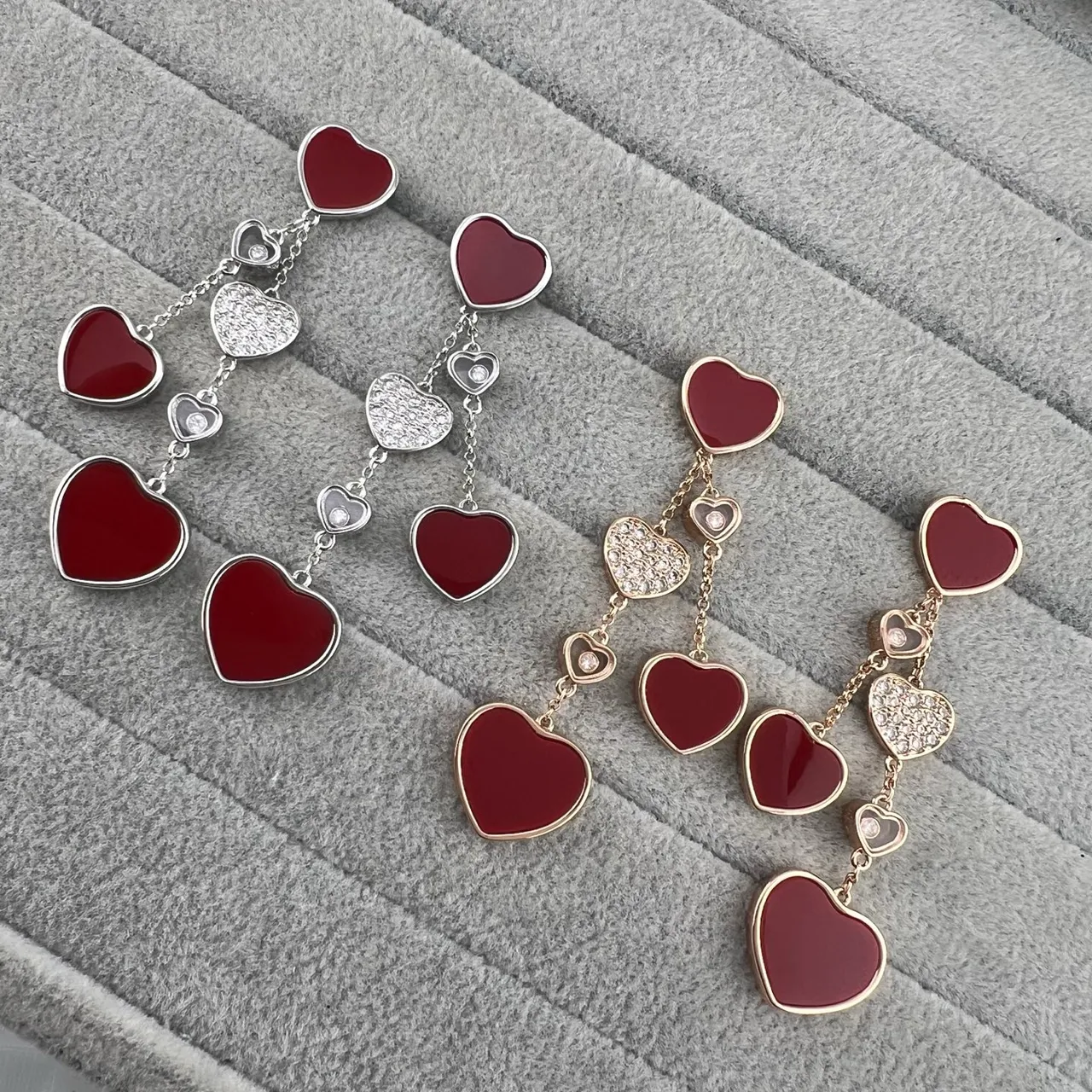 White Gold Multi-Heart Drop Mother-of-Pearl Inlay Earrings 6