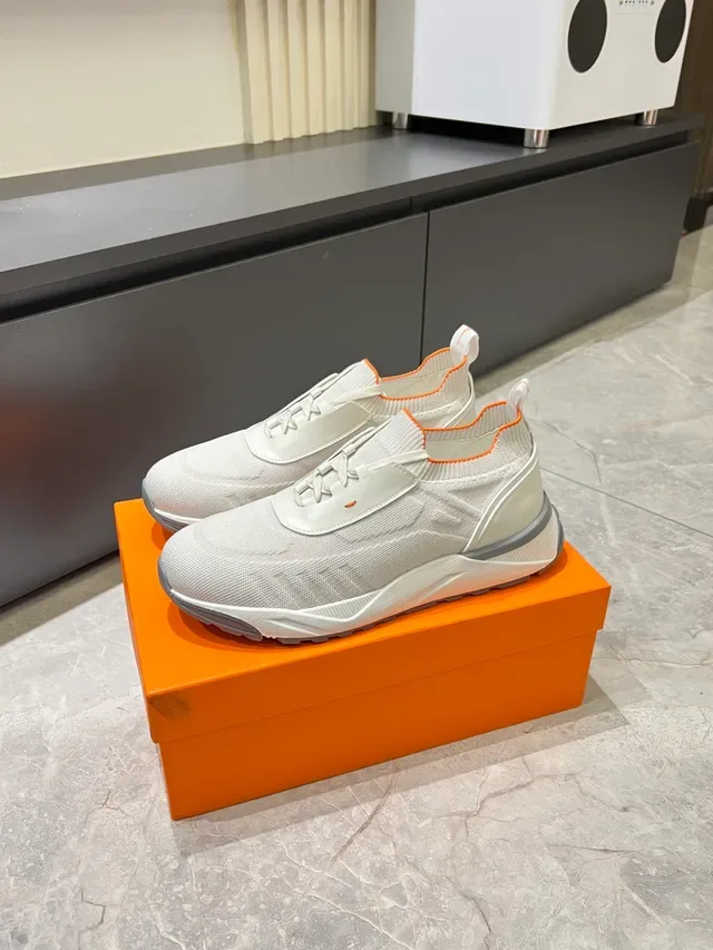 White Orange Knit Upper Accent Trim Sneakers 5