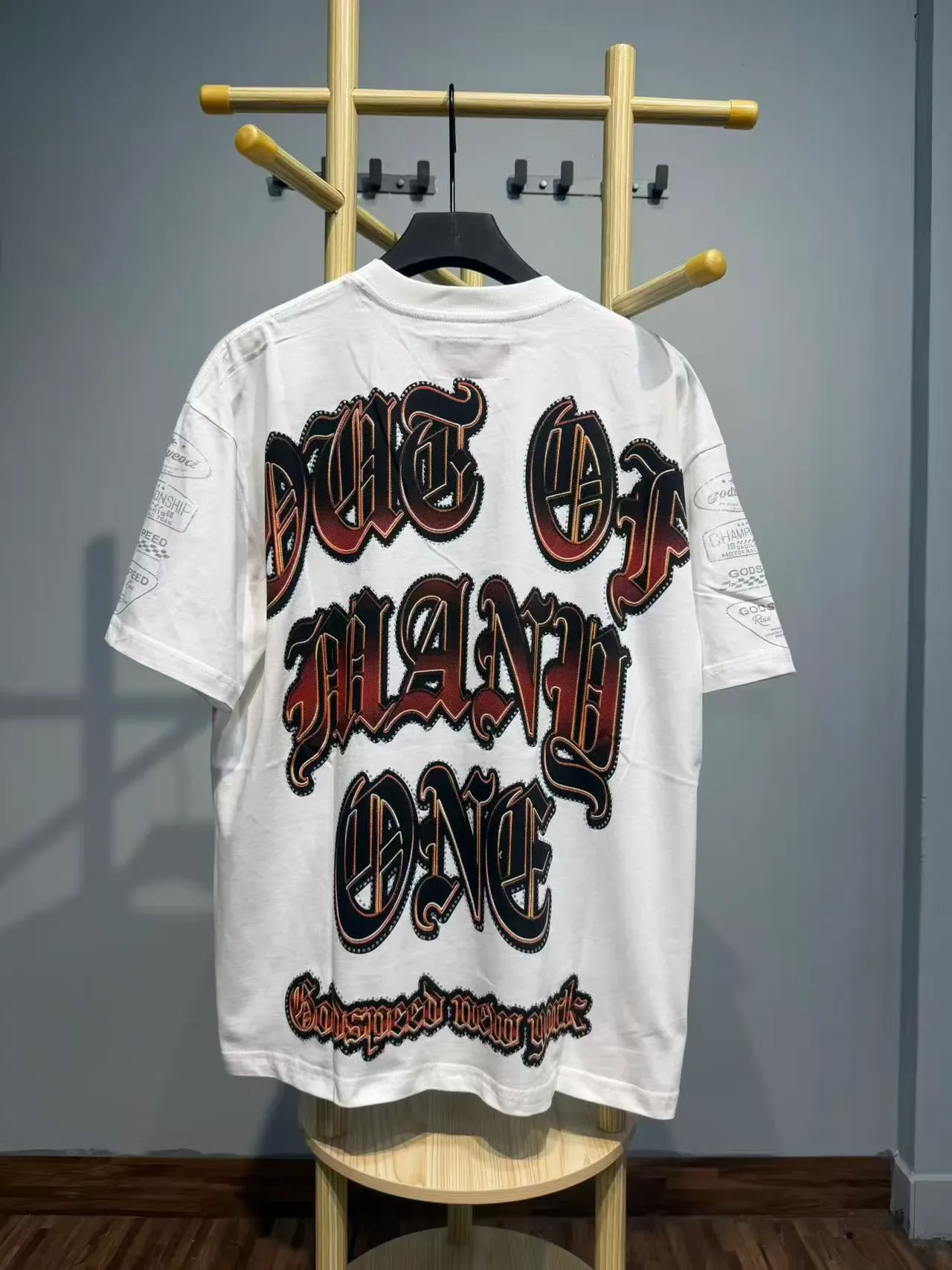 White Red Black Graphic-Print Oversized Racer Motif T-Shirt 6