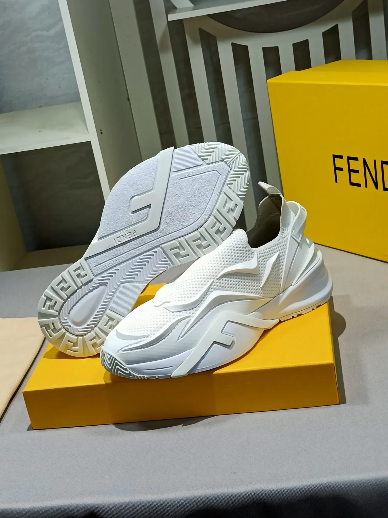 White Slip-On Construction Knit Mesh Upper Sneakers 8