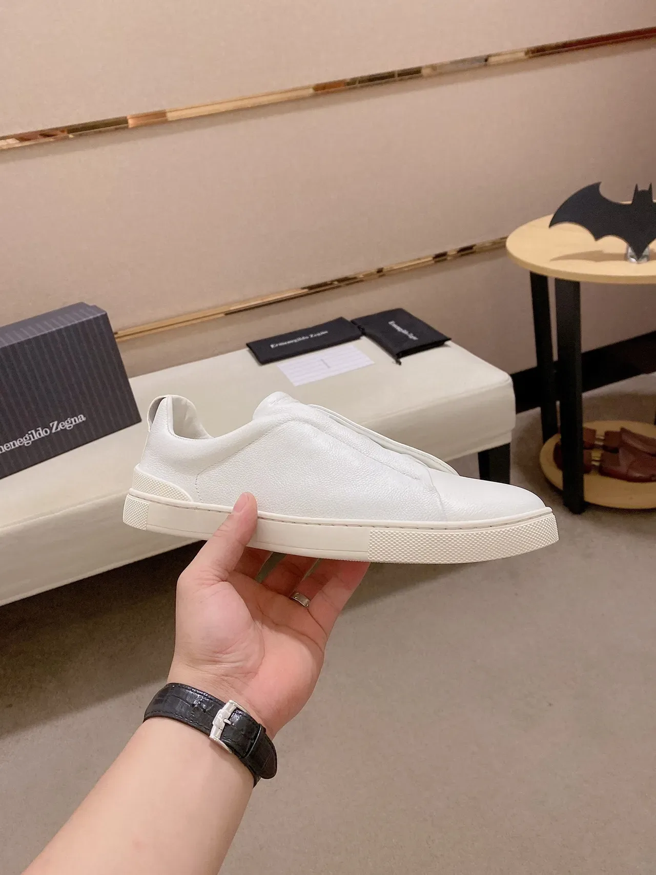 Tênis Lifestyle Slip-On de Couro Granulado Branco 6