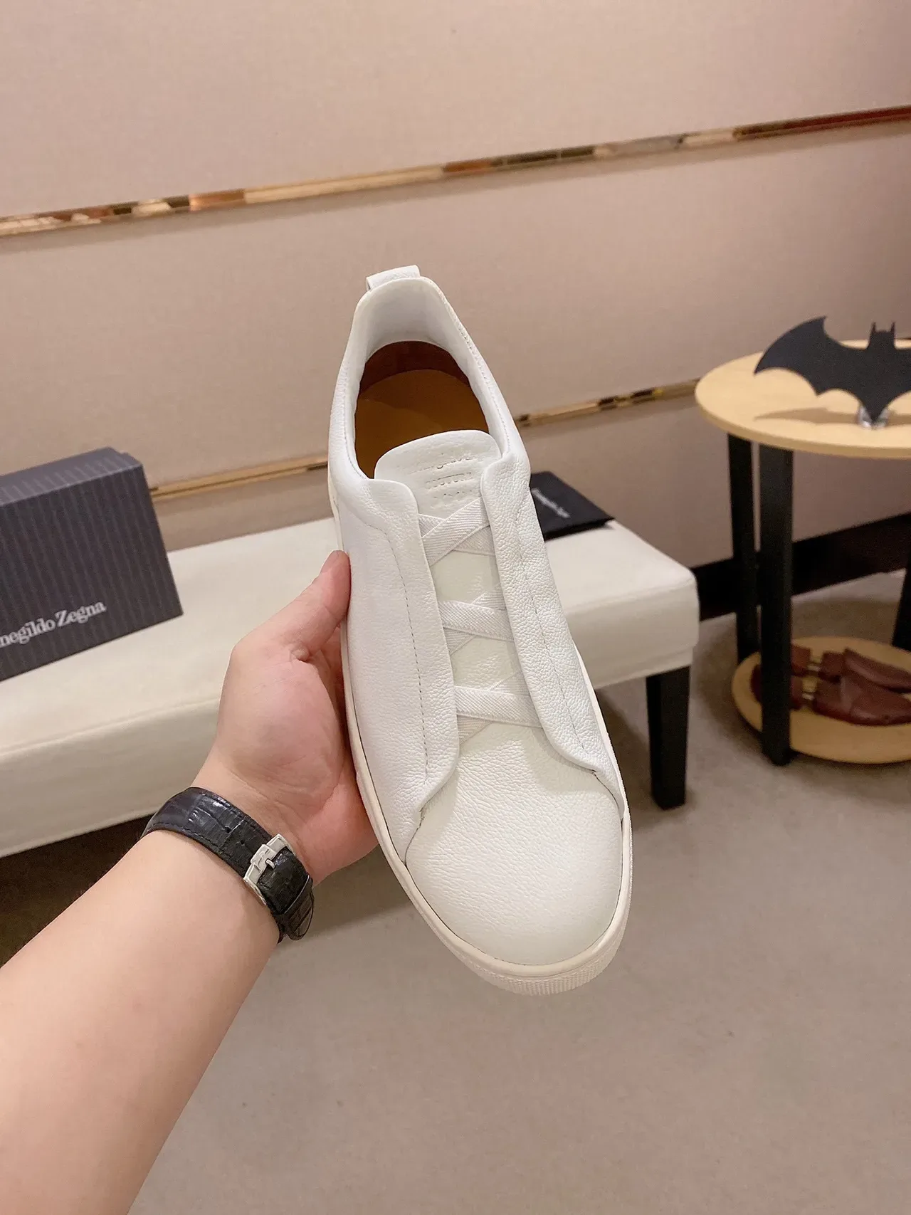 Tênis Lifestyle Slip-On de Couro Granulado Branco 8