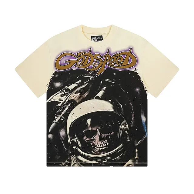 Godspeed Astronaut Skull Graphic Print Off-White T-Shirt 2