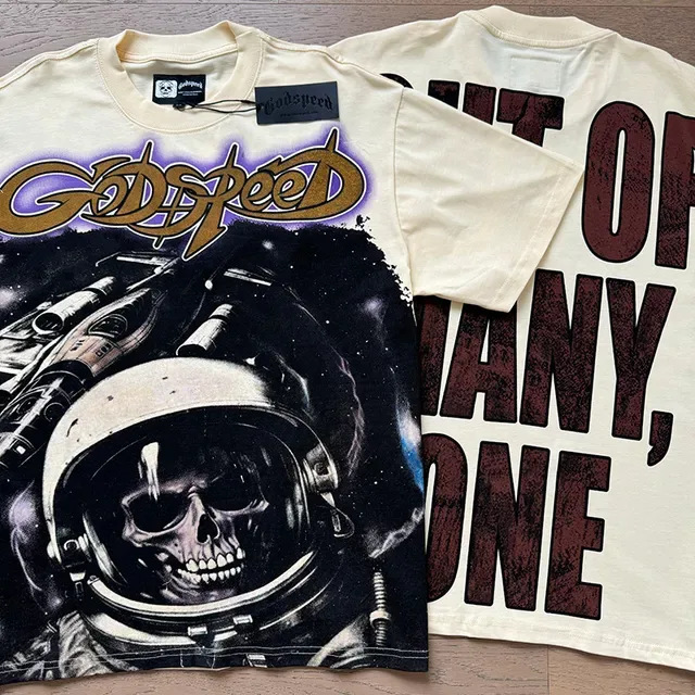 Godspeed Astronaut Skull Graphic Print Off-White T-Shirt 4