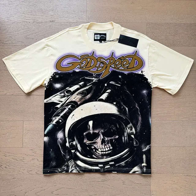 Godspeed Astronaut Skull Graphic Print Off-White T-Shirt 5