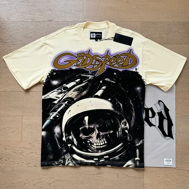Godspeed Astronaut Skull Graphic Print Off-White T-Shirt 6