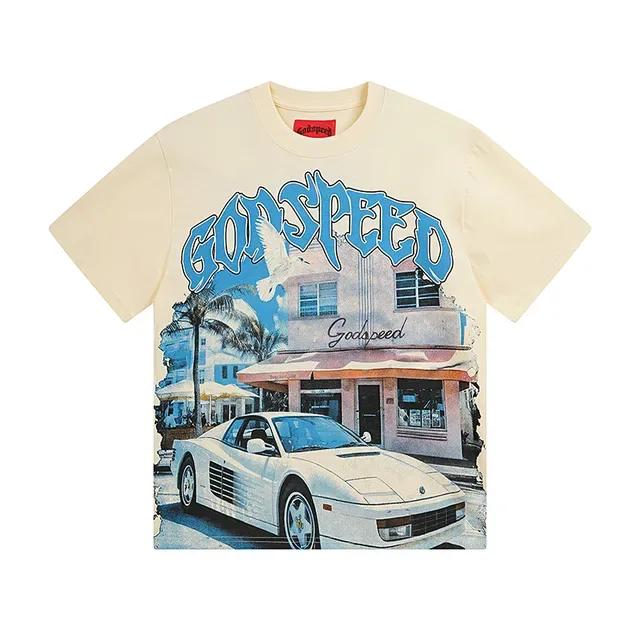T-shirt Godspeed beige et bleu imprimé graphique coupe oversize 2