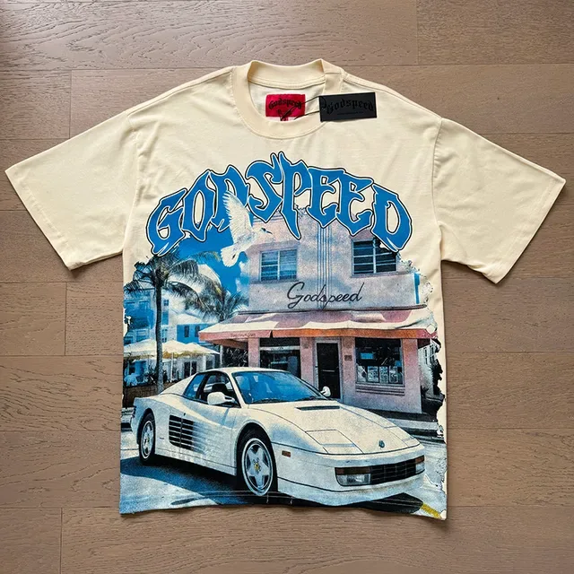 T-shirt Godspeed beige et bleu imprimé graphique coupe oversize 5