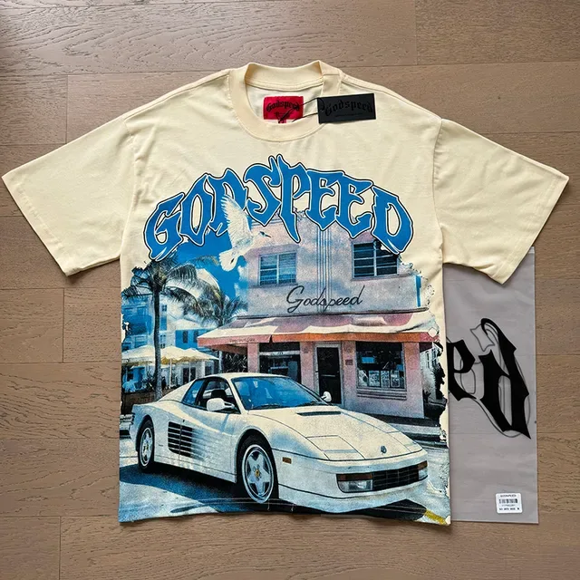 T-shirt Godspeed beige et bleu imprimé graphique coupe oversize 6