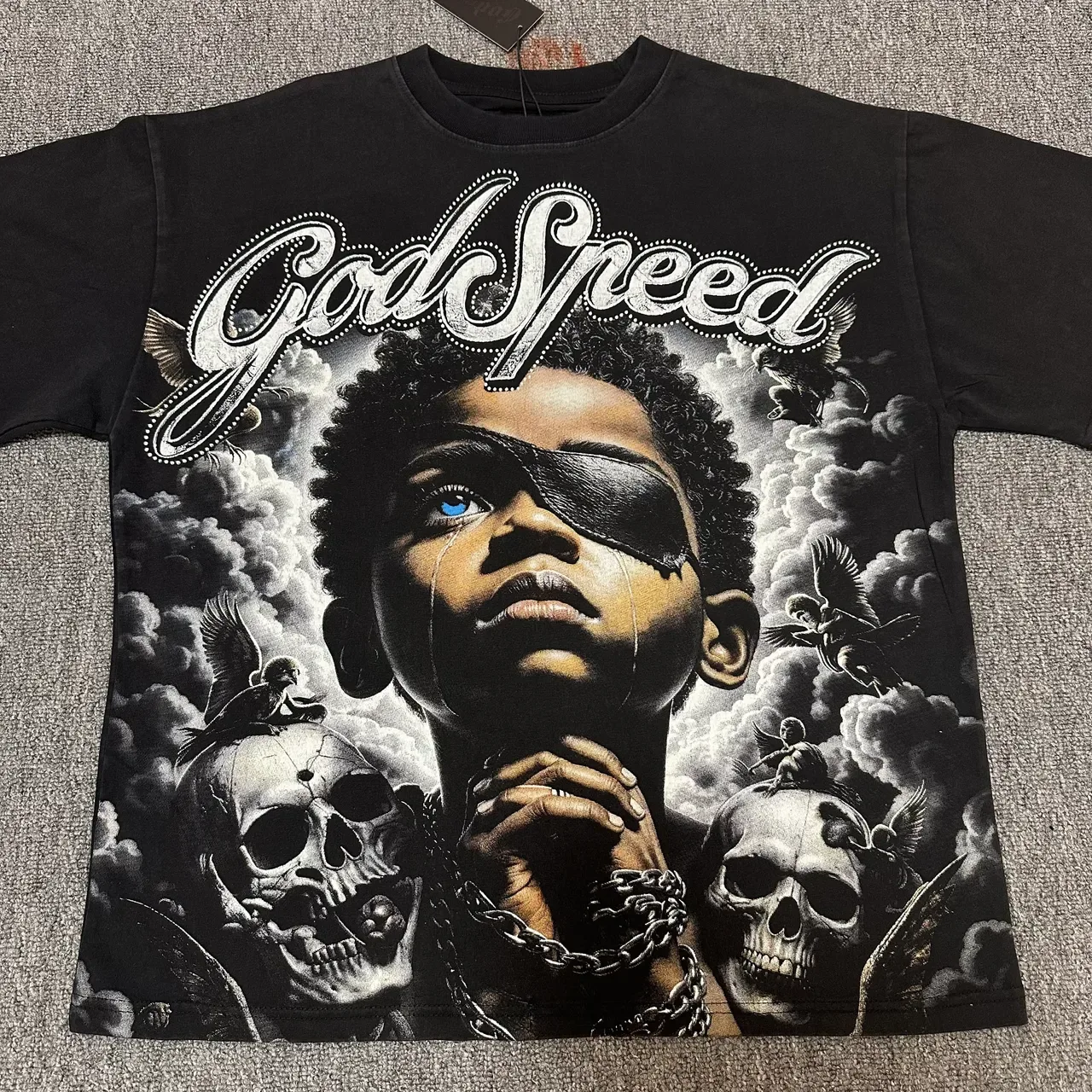 Godspeed 黑米色全正面图案印花T恤 3