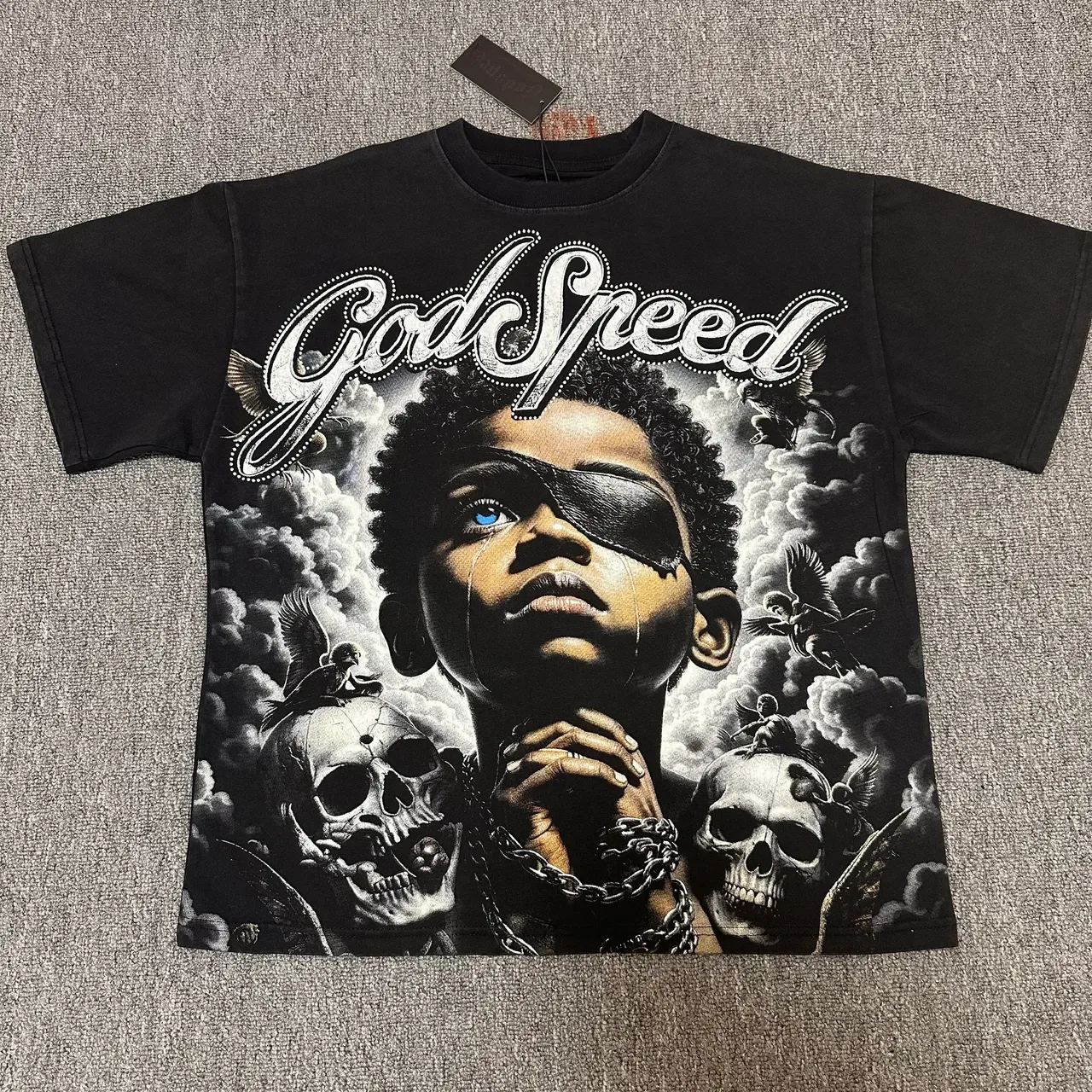Godspeed 黑米色全正面图案印花T恤 4